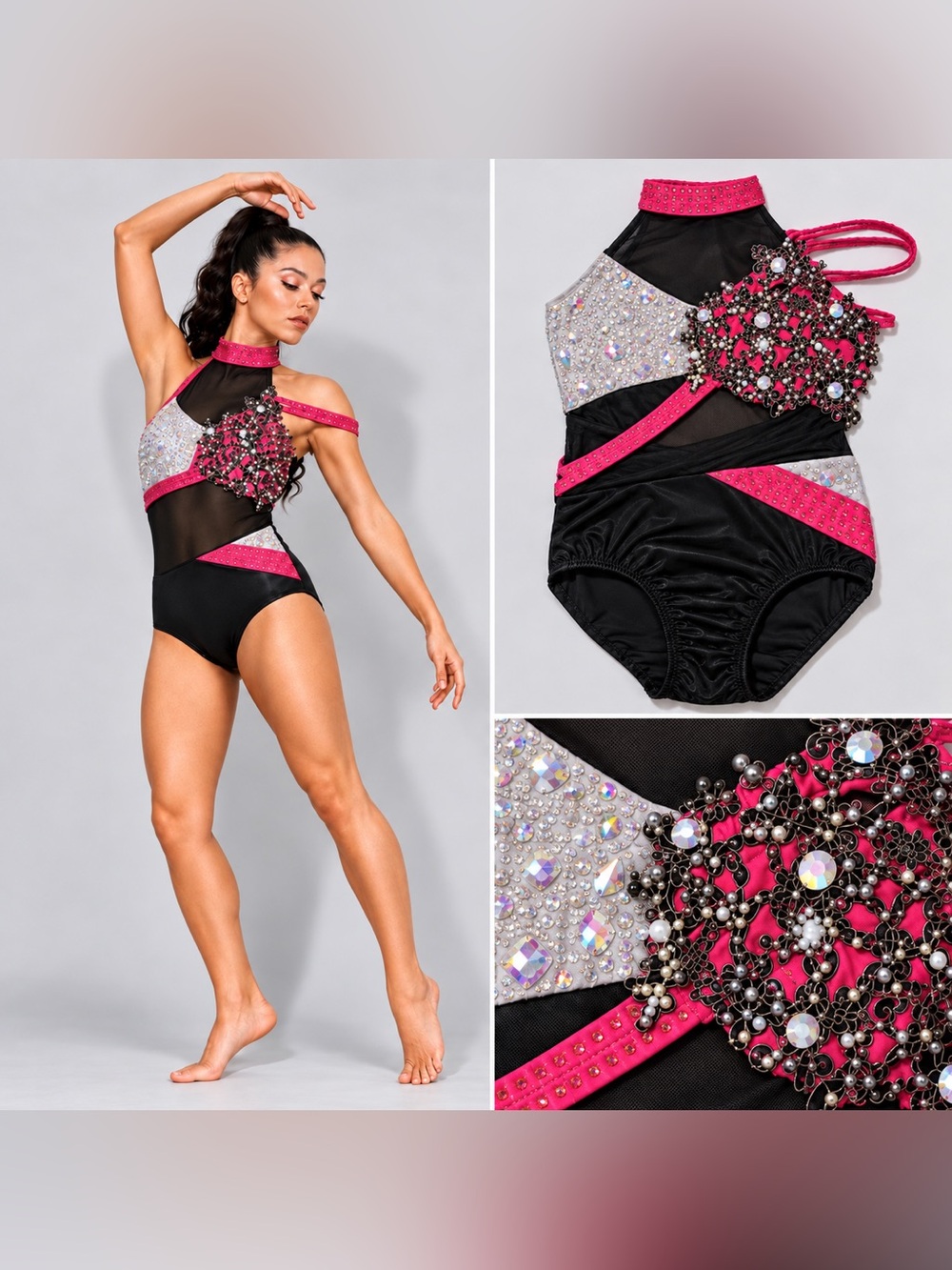 Glamour solo dance costume hot pink black sassy jazz contemporary LC child